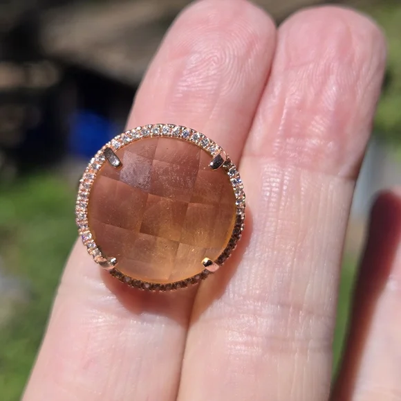 HUGE 26k sphere cut citrine & white topaz rosegold ring sz8 - Picture 7 of 8